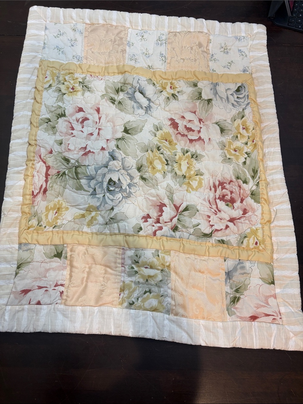 Floral Quilted pillow Sham Pastel Yellow and Cream